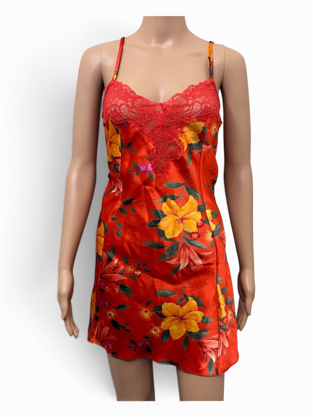Victoria Secret Sexy Chemise Lingerie Nightgown Orange Floral Vintage 90s Large